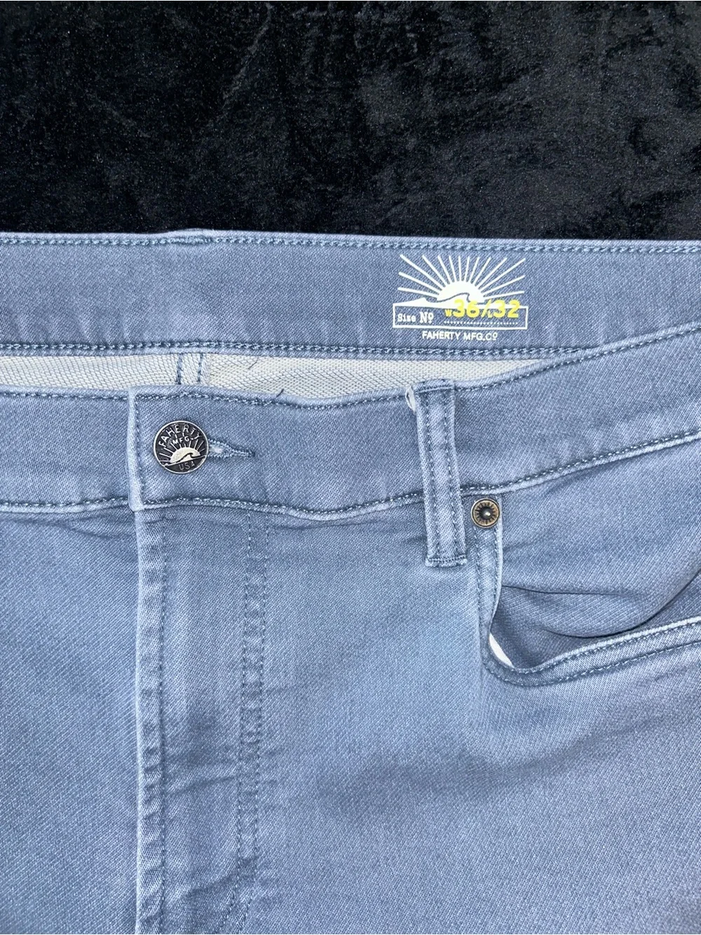 Faherty Men’s 36x32 Rocky Blue Stretch Terry 5 Pocket Straight Pants Excellent
